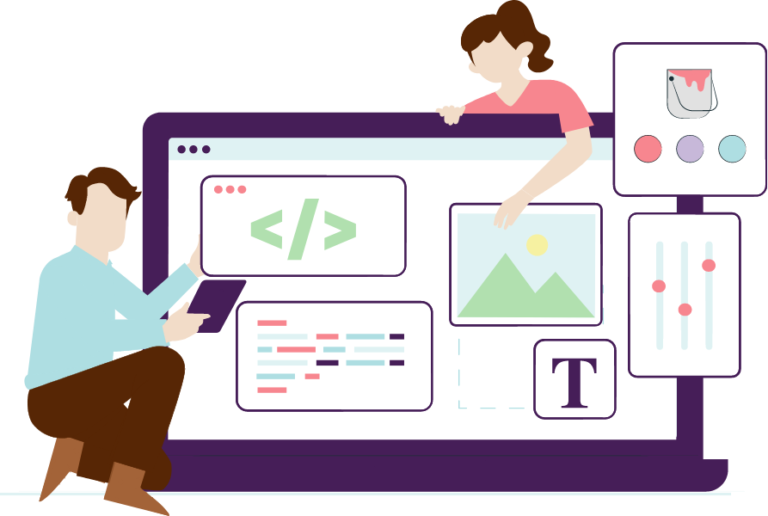 עיצוב ופיתוח אתרים: צוות עובד על קוד CSS, UX/UI בעיצוב מודרני.