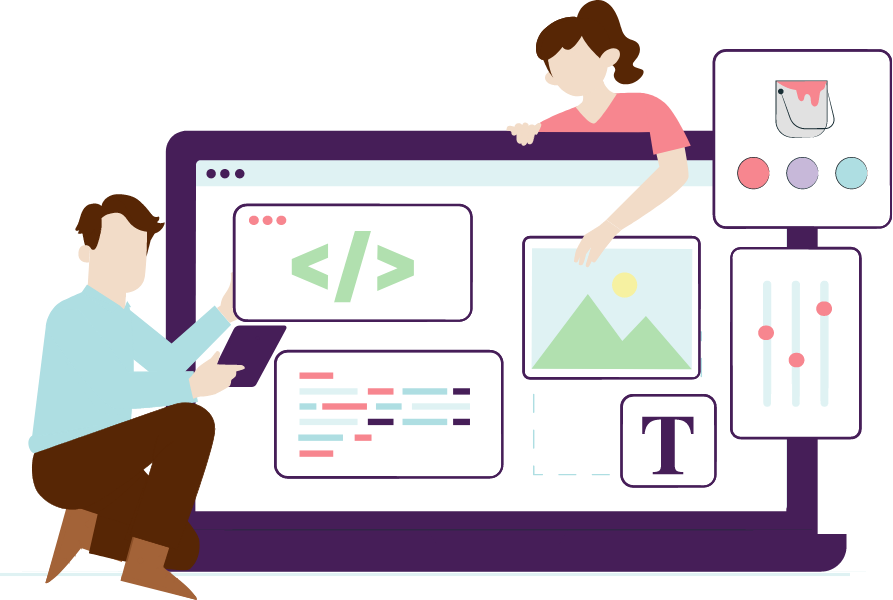 עיצוב ופיתוח אתרים: צוות עובד על קוד CSS, UX/UI בעיצוב מודרני.