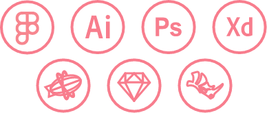 אוסף אייקונים של כלי UX: Figma, XD, Photoshop, Illustrator, Zeplin, Sketch, Abstract