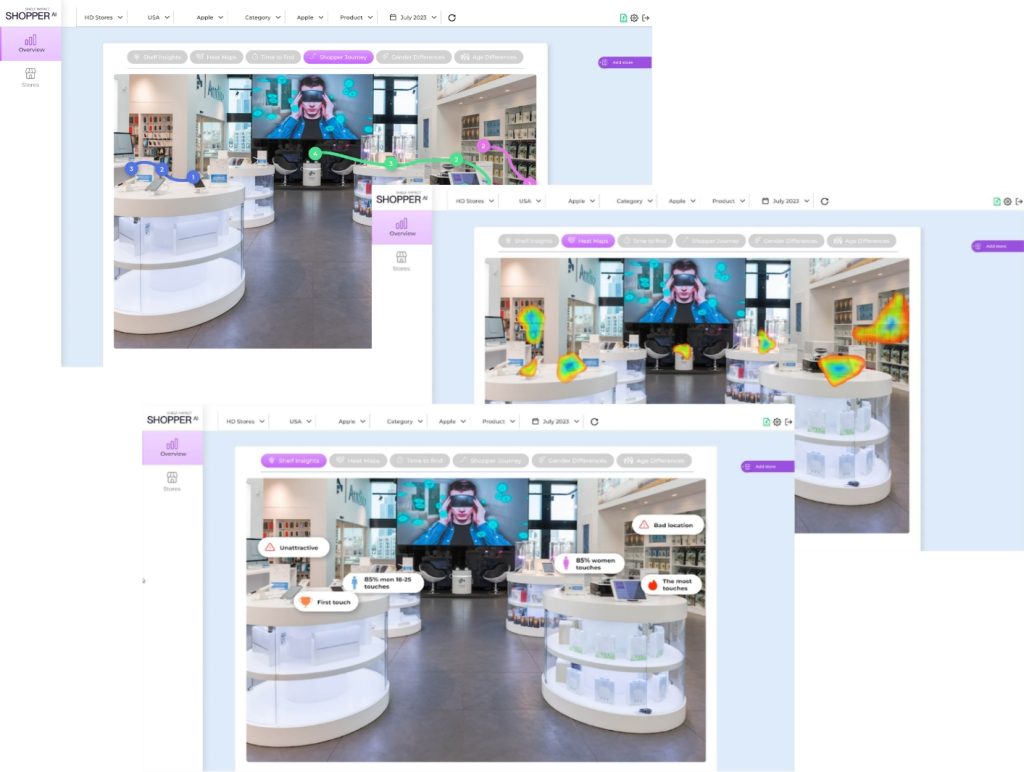 שירלי גואטה UX/UI: ניתוח חוויית לקוח בחנות אפל עם כלי AI. מעקב תנועות, מגע ואיזורי עניין.