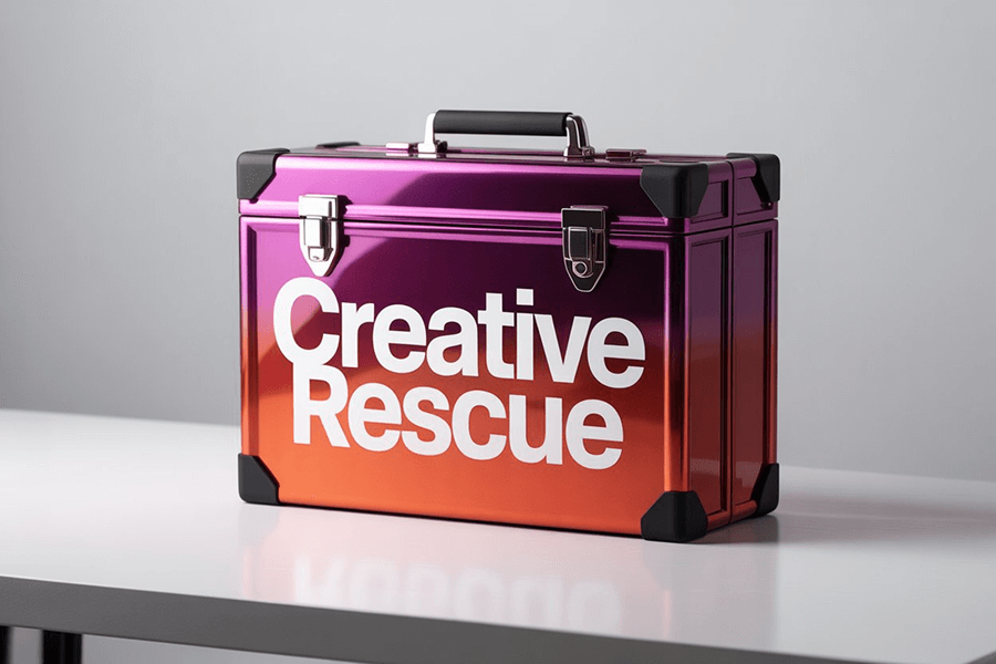 מזוודת כלים מלוטשת למחשב נייד "Creative Rescue" בצבעי סגול וכתום.