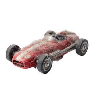 red race car with dust